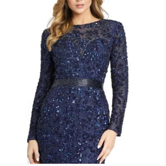AC DUGGAL 4316D LONG SLEEVE EMBELLISHED NAVY/BLUE GOWN sz 6 - Picture 2 of 4
